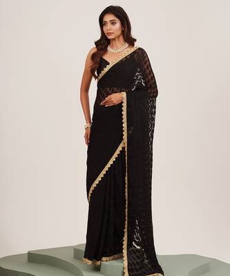 Black partywear sequinned embellished brasso saree 1