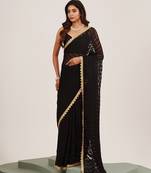 Black partywear sequinned embellished brasso saree