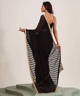Black partywear sequinned embellished brasso saree 2