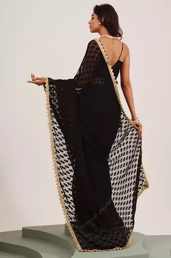 Black partywear sequinned embellished brasso saree