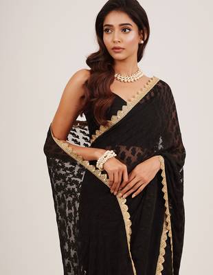 Black partywear sequinned embellished brasso saree 3