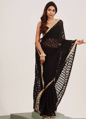Black partywear sequinned embellished brasso saree 4