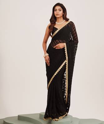 Black partywear sequinned embellished brasso saree 5