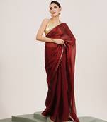 Maroon color beautiful partywear embellished sequinned organza saree