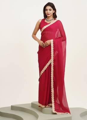 Red partywear embellished sequinned chiffon saree 1