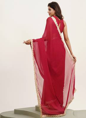 Red partywear embellished sequinned chiffon saree 2