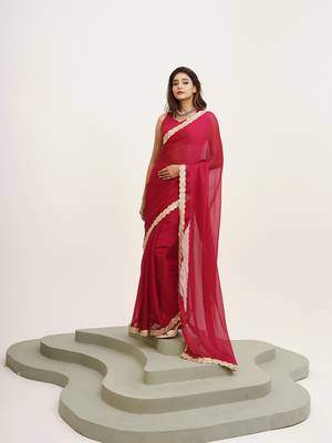 Red partywear embellished sequinned chiffon saree 4