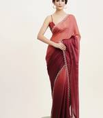 Maroon color beautiful partywear embellished beads and stones satin saree