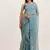 Turquoise blue color beautiful partywear solid satin saree
