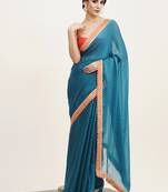 Teal color beautiful partywear embellished sequinned chiffon saree