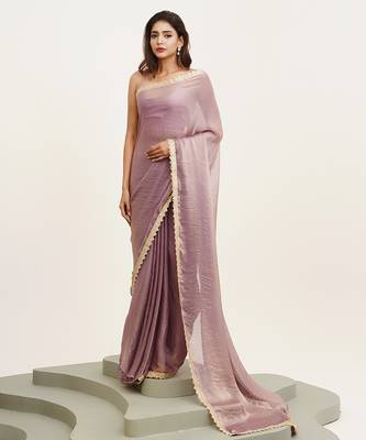 Lavender partywear sequinned satin saree 1
