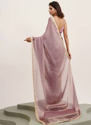 Lavender partywear sequinned satin saree 2