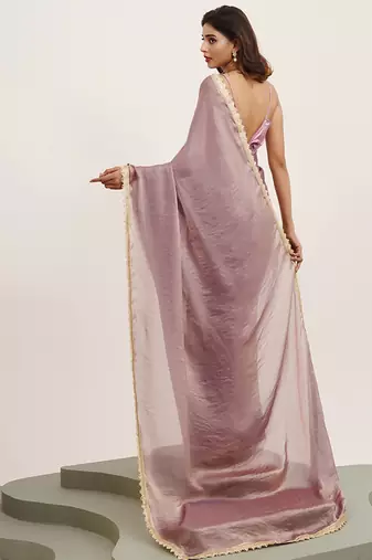 Lavender partywear sequinned satin saree