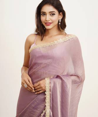 Lavender partywear sequinned satin saree 3