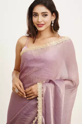 Lavender partywear sequinned satin saree