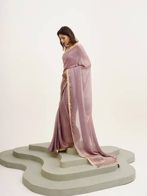 Lavender partywear sequinned satin saree 4