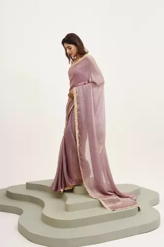 Lavender partywear sequinned satin saree