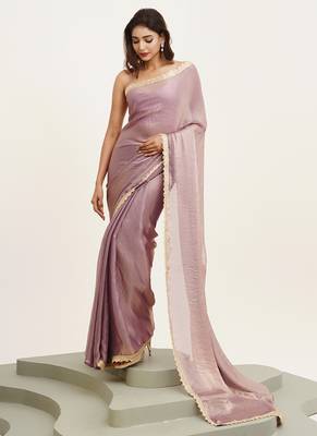 Lavender partywear sequinned satin saree 5