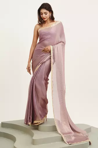 Lavender partywear sequinned satin saree
