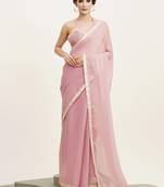 Pink color beautiful partywear sequinned chiffon saree