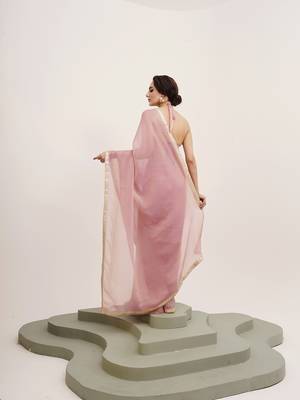 Pink partywear sequinned chiffon saree 2