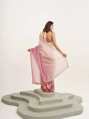 Pink partywear embellished beads and stones tissue saree 2
