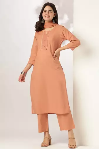 women's rust pure cotton solid straight kurta set