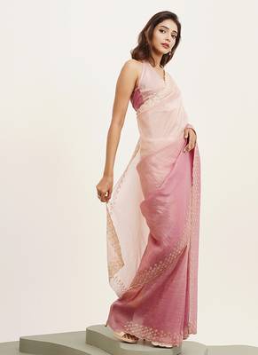 Pink partywear embellished beads and stones tissue saree 5