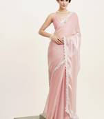 Pink color beautiful partywear embellished sequinned organza saree