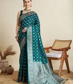 Sea green color satin silk wevon jari graceful ethnic saree