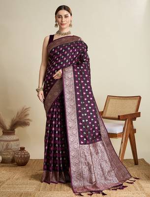 Wine satin silk blend wevon zari graceful ethnic saree 1