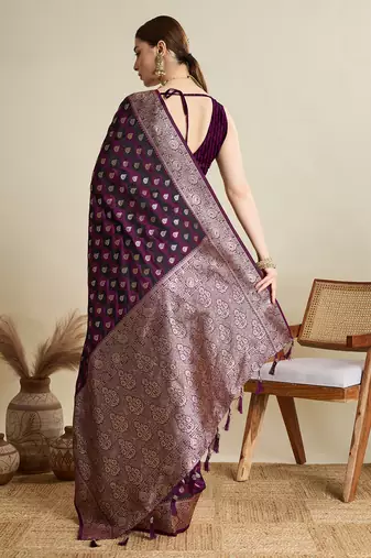 Wine satin silk blend wevon zari graceful ethnic saree