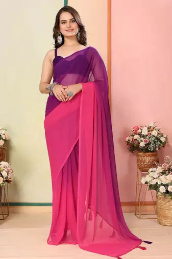 Purple printed georgette ready to wear saree