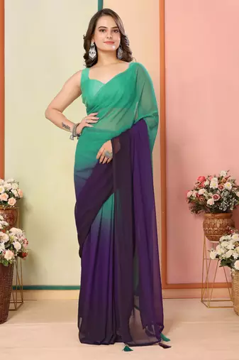 Sea green color beautiful pedding color printed georgette fabric ready to wear saree