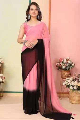 Pink color beautiful pedding color printed georgette fabric ready to wear saree