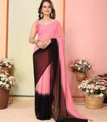 ready to wear pink color beautiful pedding color printed georgette fabric saree