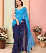 ready to wear blue color beautiful pedding color printed georgette fabric saree