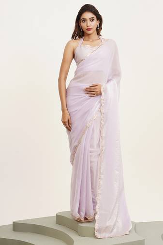 Lavender sequinned embellished tissue saree 