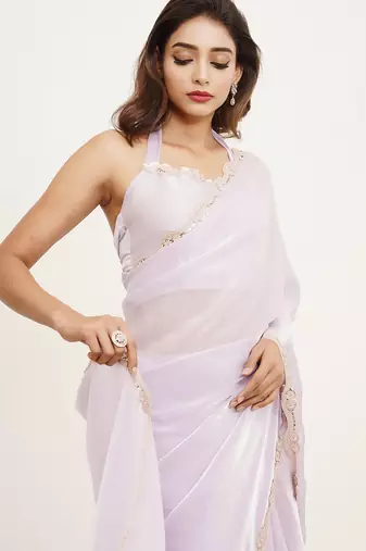 Lavender sequinned embellished tissue saree 