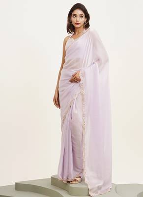 Lavender sequinned embellished tissue saree  4