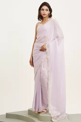 Lavender sequinned embellished tissue saree 