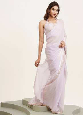 Lavender sequinned embellished tissue saree  5