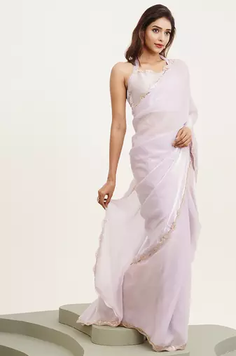 Lavender sequinned embellished tissue saree 