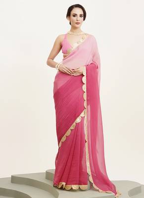 Pink embellished sequinned chiffon saree partywear saree 1