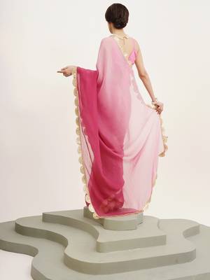 Pink embellished sequinned chiffon saree partywear saree 2