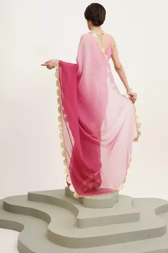 Pink embellished sequinned chiffon saree partywear saree