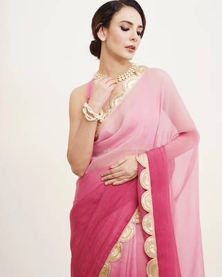 Pink embellished sequinned chiffon saree partywear saree 3