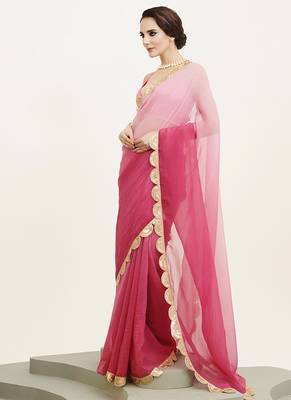 Pink embellished sequinned chiffon saree partywear saree 4