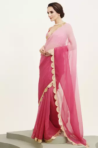 Pink embellished sequinned chiffon saree partywear saree
