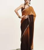Brown color embellished beads and stones chiffon saree for beautiful partywear saree